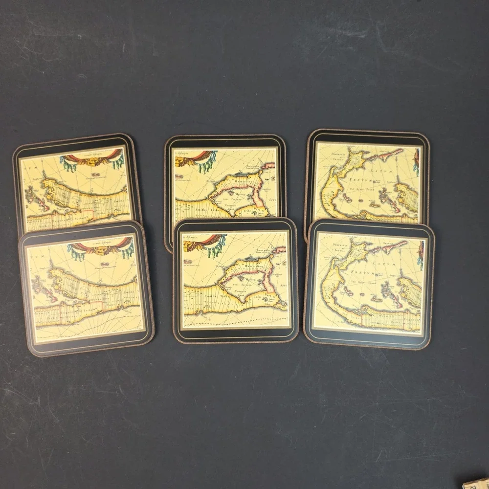 Pimpernel Bermuda Map Coasters Set of 6 Vintage Nautical Decor Made in England